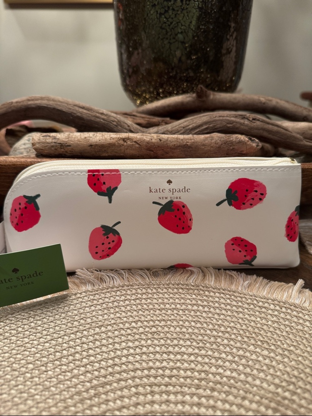 Kate Spade Strawberry Print Zip pencil or Eyewear Case - White & Red